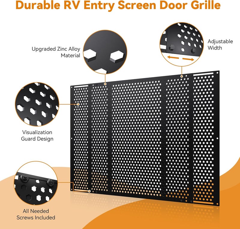 RVZONE RV Screen Door Protector Adjusts from 21.5"- 35", RV Entry Screen Door Grille Adjustable Screen Defender for RV Door Camper Screen Door Protector for Dogs Kids - Image 5